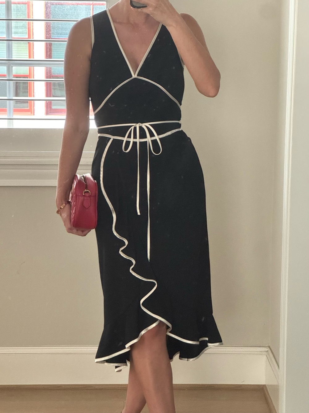 Victoria's Secret/Moda Int'l Black Wrap Midi Dress with White Piping